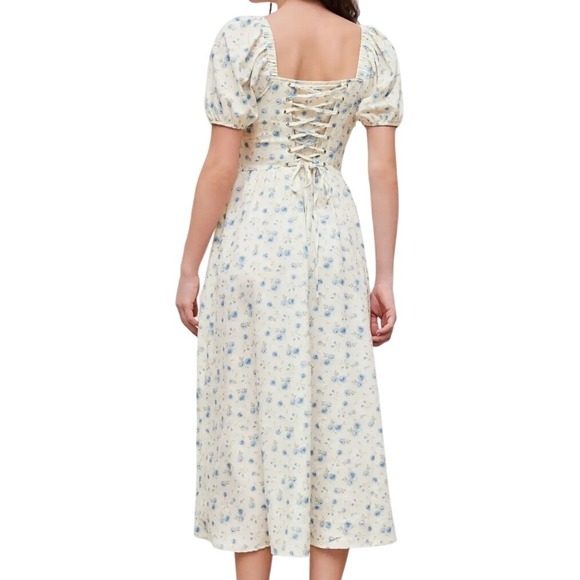 Cider Floral Puff Sleeve Midi Dress Cottagecore Lace Up Back Size‎ XL - Picture 3 of 13